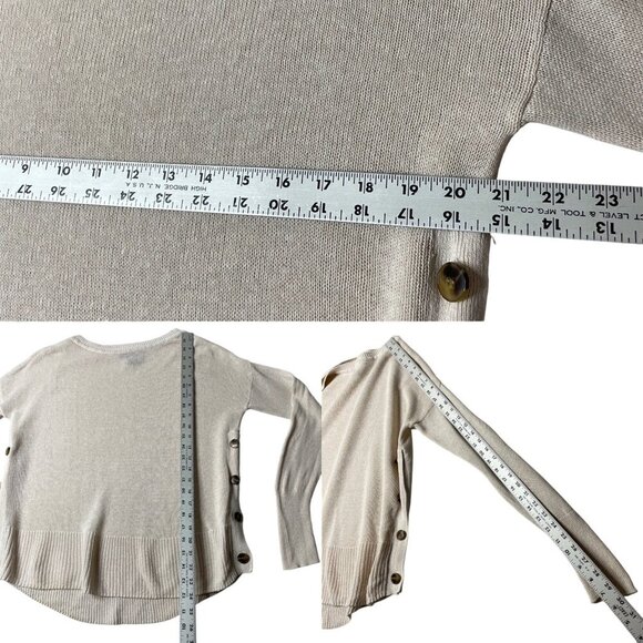 Tahari Women's S  Lightweight Linen Blend Crew Neck Sweater Buttons Pullover Bei - Picture 7 of 8